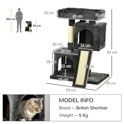 PawHut Cat Tree for Indoor Cats 83cm Cat Scratching Post Scratch Board Kitten Tower Climbing Frame Black