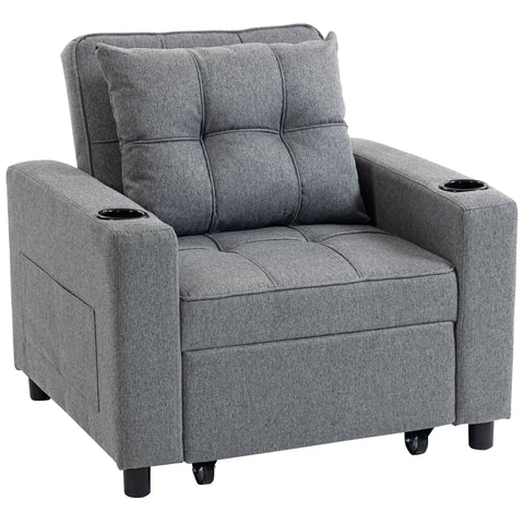 HOMCOM 3-in-1 Single Sofa Bed, Convertible Sleeper Chair Bed - Dark Grey