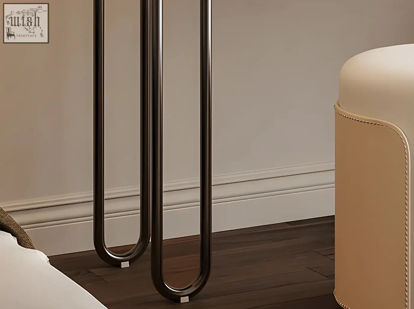 Dark bronze u-shaped metal legs on juana dressing tables with mirror solid wood cream offering ample surface space