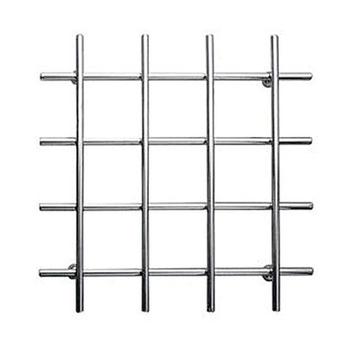 Silver metallic jude heavy chrome grid wall rack with square pattern bars for heavy chrome wire trivet organization