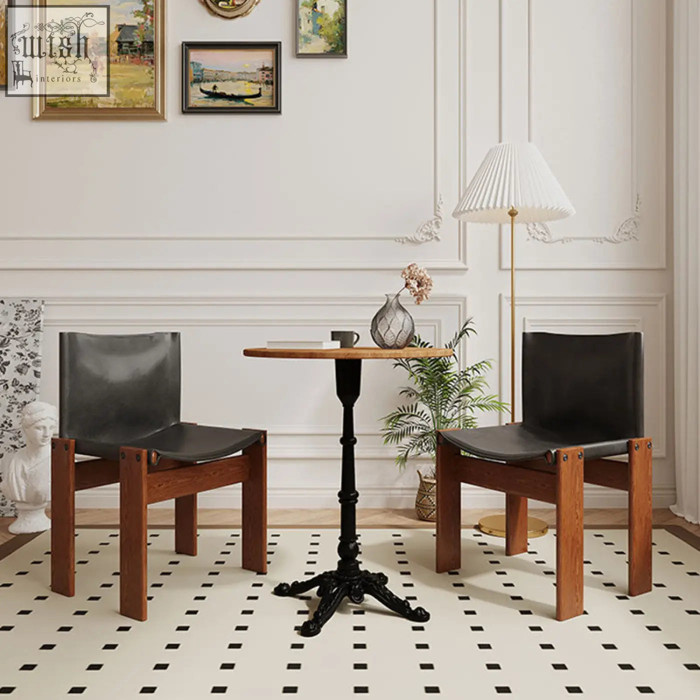 Black leather upholstered judith dining chair with solid wood frame perfect for stylish dining rooms