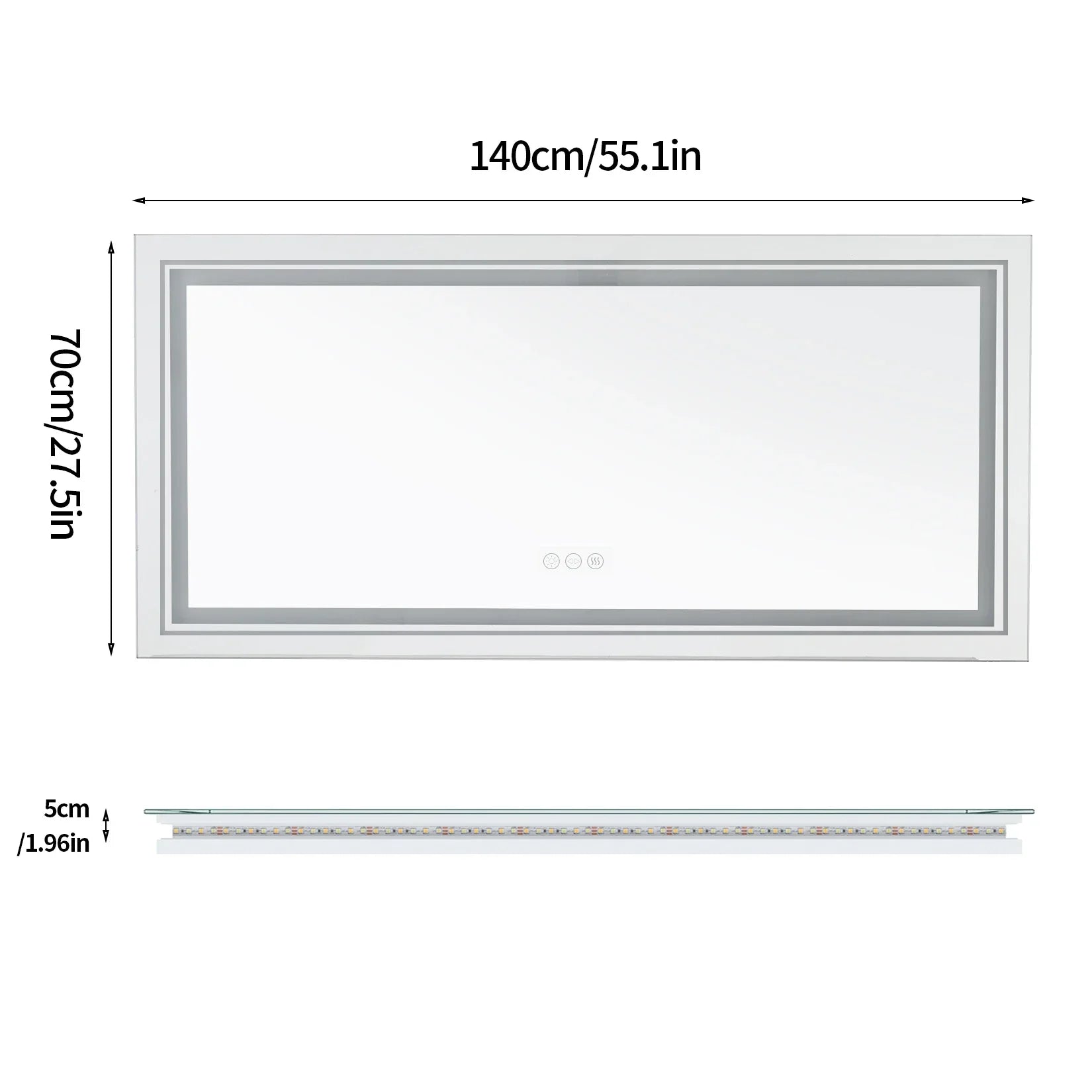 Rectangular led bathroom mirror with sleek silver frame and integrated led lighting for anti-fog vanity use