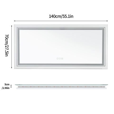 Rectangular led bathroom mirror with sleek silver frame and integrated led lighting for anti-fog vanity use