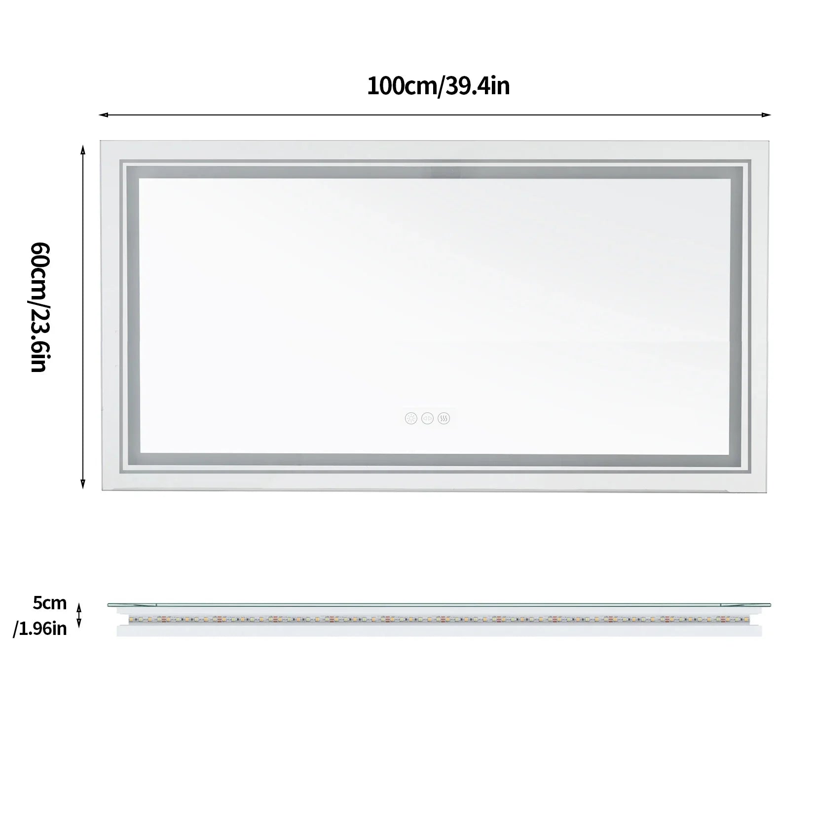 Jumbo-large illuminated led bathroom mirror with white rectangular frame, slim silver trim, and integrated edge lighting