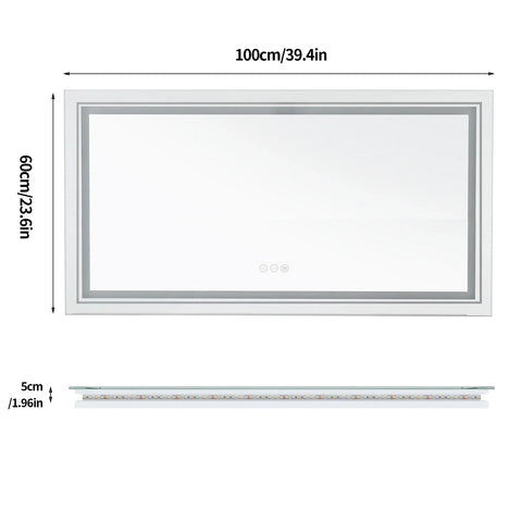 Jumbo-large illuminated led bathroom mirror with white rectangular frame, slim silver trim, and integrated edge lighting