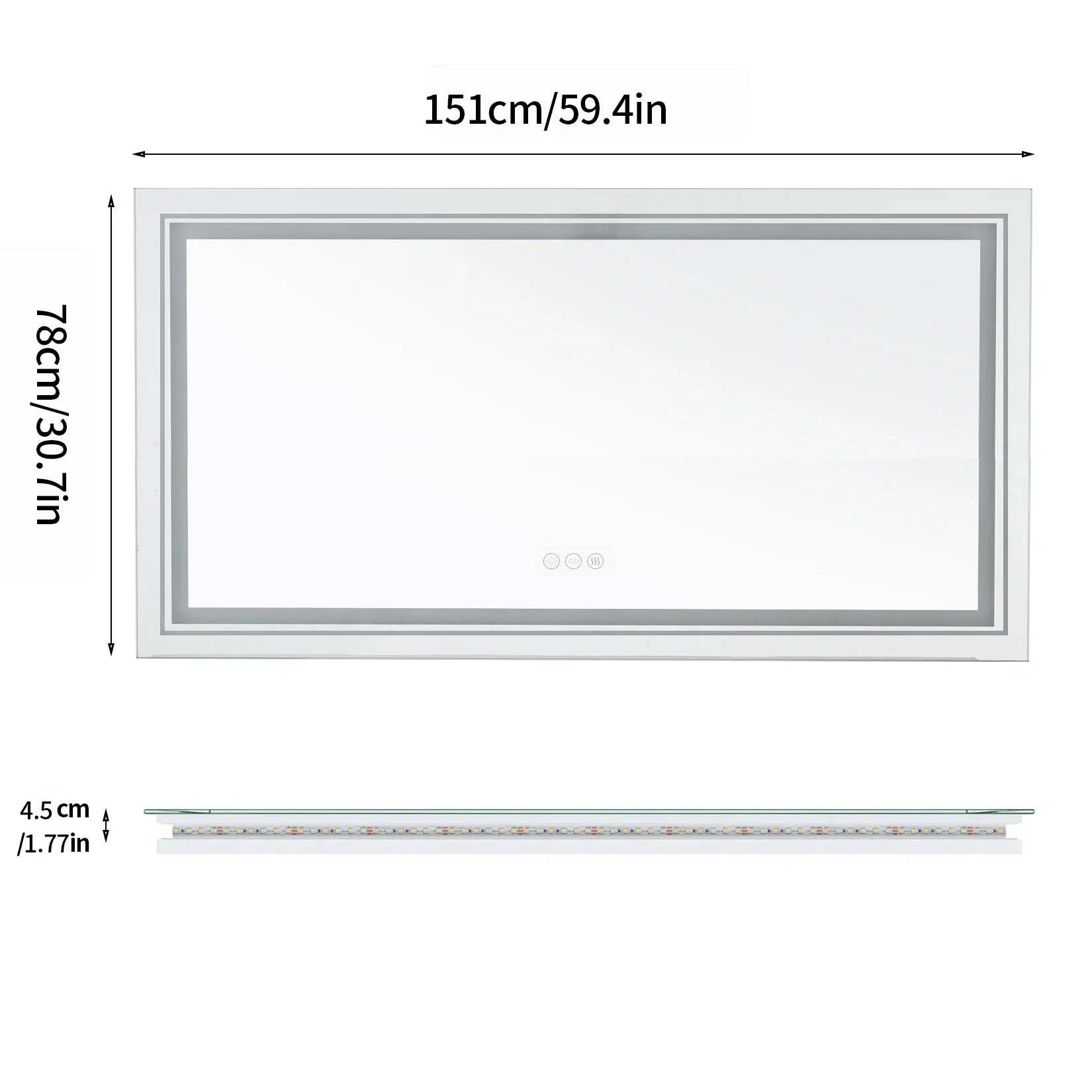 Rectangular led bathroom mirror with sleek silver frame and integrated led lighting for wall mounted vanity use