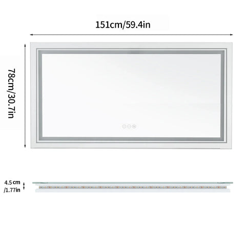 Rectangular led bathroom mirror with sleek silver frame and integrated led lighting for wall mounted vanity use