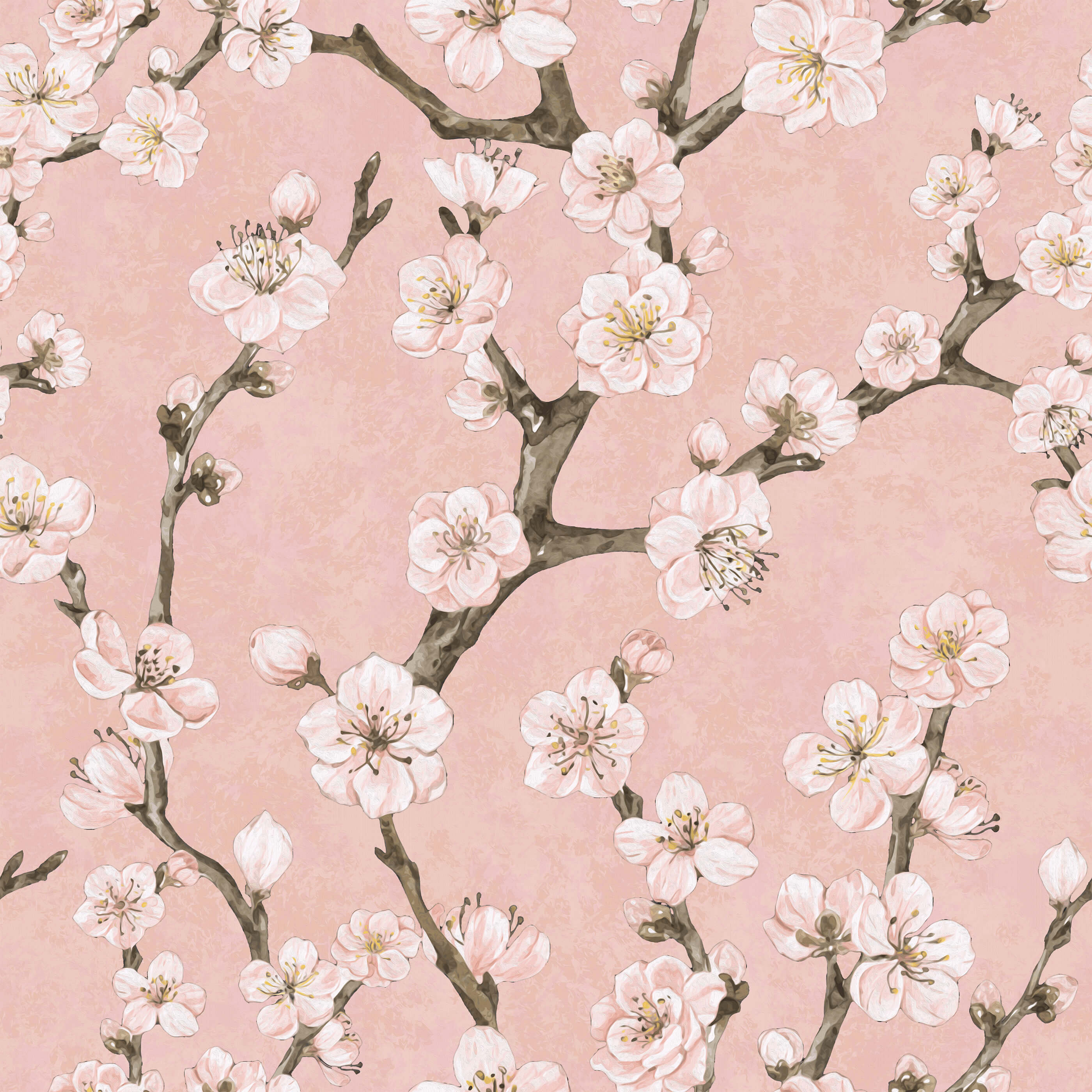 Junta fabric with a pink cherry blossom branch pattern on a soft pink background perfect for clothing or decor