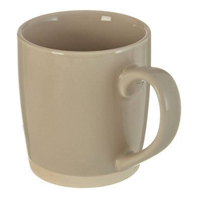 Beige ceramic jura grey mug with smooth glossy finish and rounded handle perfect for everyday use
