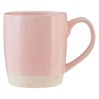 A sleek matte-finish pink mug with a cream base and rounded handle perfect for your jura pink mug collection
