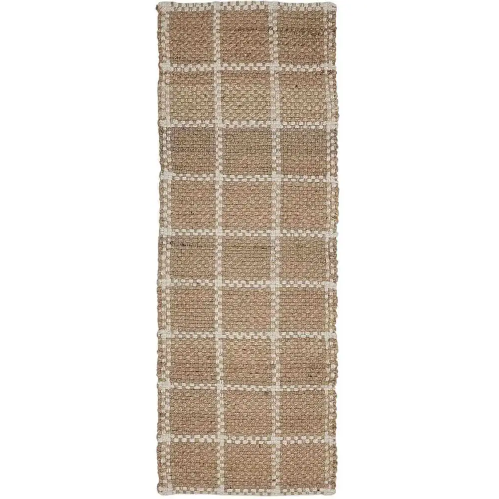 Jute Check Natural Rug Striped & Geometric Handwoven - 60X180 cm / Geometric - Rugs