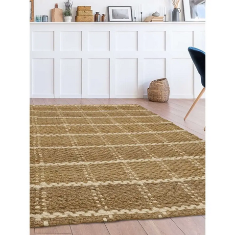 Jute Check Natural Rug Striped & Geometric Handwoven - Rugs