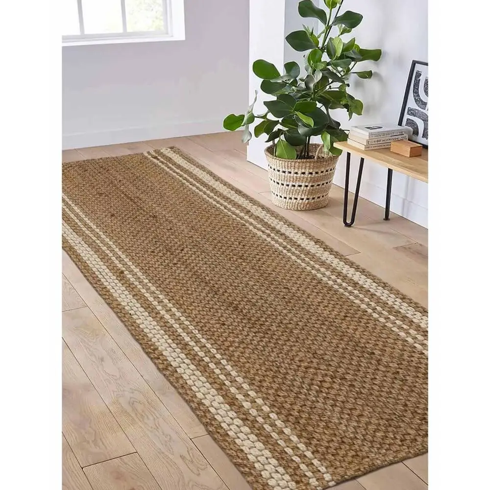 Jute Check Natural Rug Striped & Geometric Handwoven - Rugs