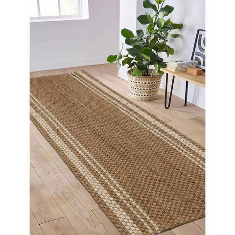 Jute Check Natural Rug Striped & Geometric Handwoven - Rugs