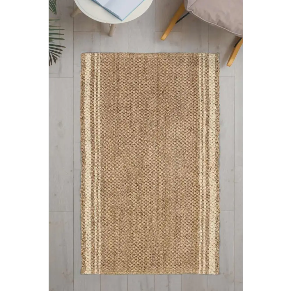 Jute Check Natural Rug Striped & Geometric Handwoven - Rugs