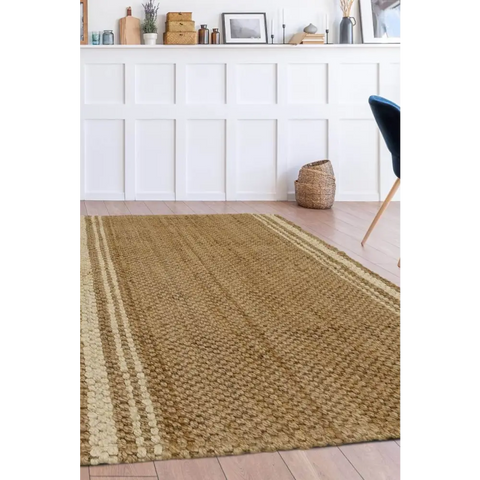 Jute Check Natural Rug Striped & Geometric Handwoven - Rugs
