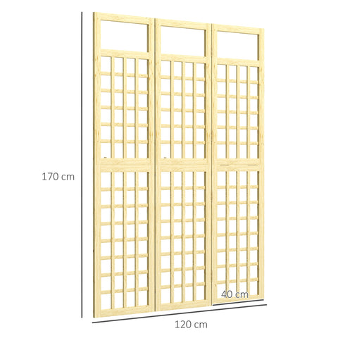 Outsunny 3-Panel Garden Privacy Screen, Freestanding Foldable Wooden Outdoor Divider/Trellis, Decorative Privacy Screen for Garden Patio Pool, 120 x 170 cm, Natural Wood Finish