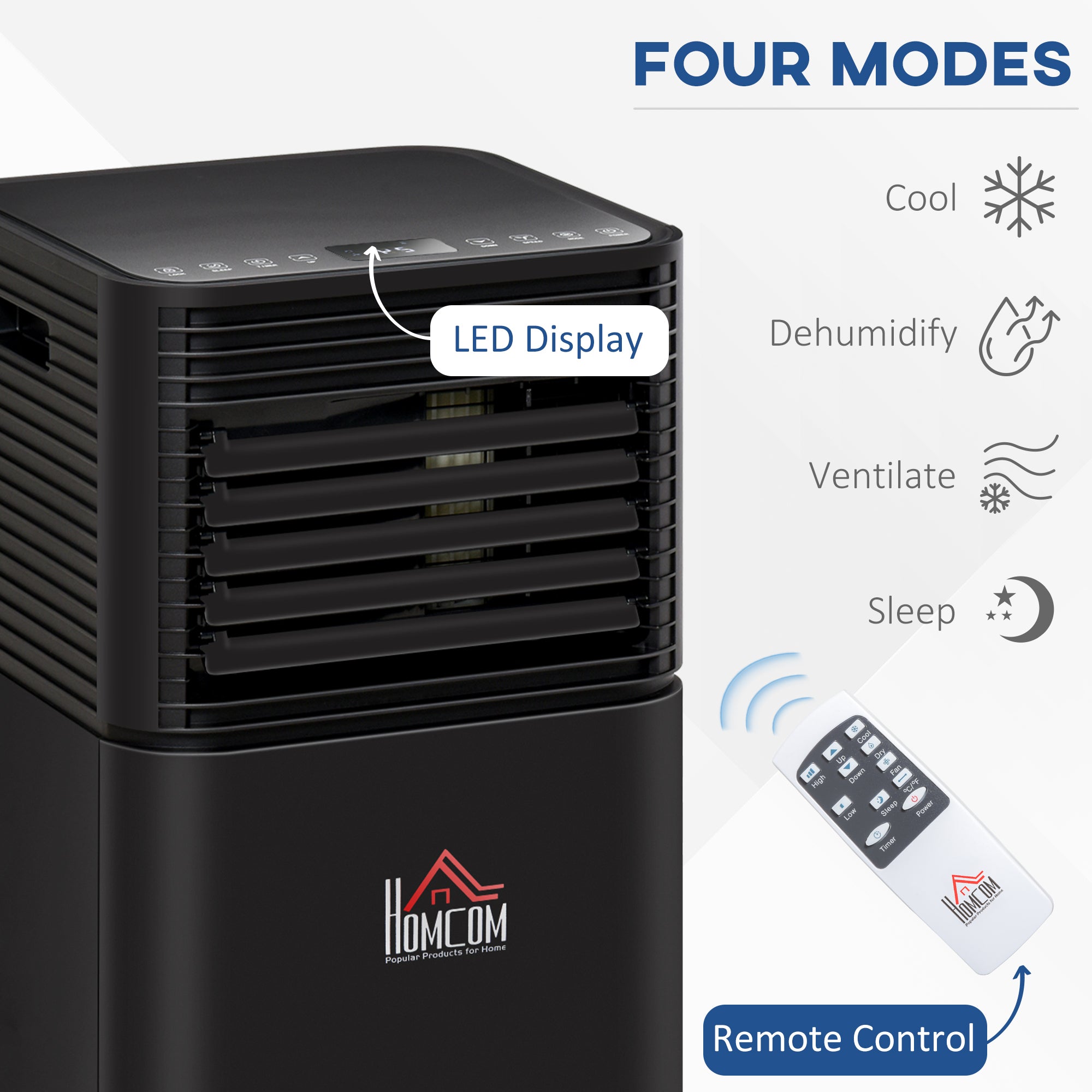 HOMCOM 7000 BTU 4-In-1 Portable Air Conditioner Unit Cooling Dehumidifying Ventilating  for Room up to 15m², with Fan, Remote, 24H Timer, Window Mount Kit, R290, A Energy Efficiency
