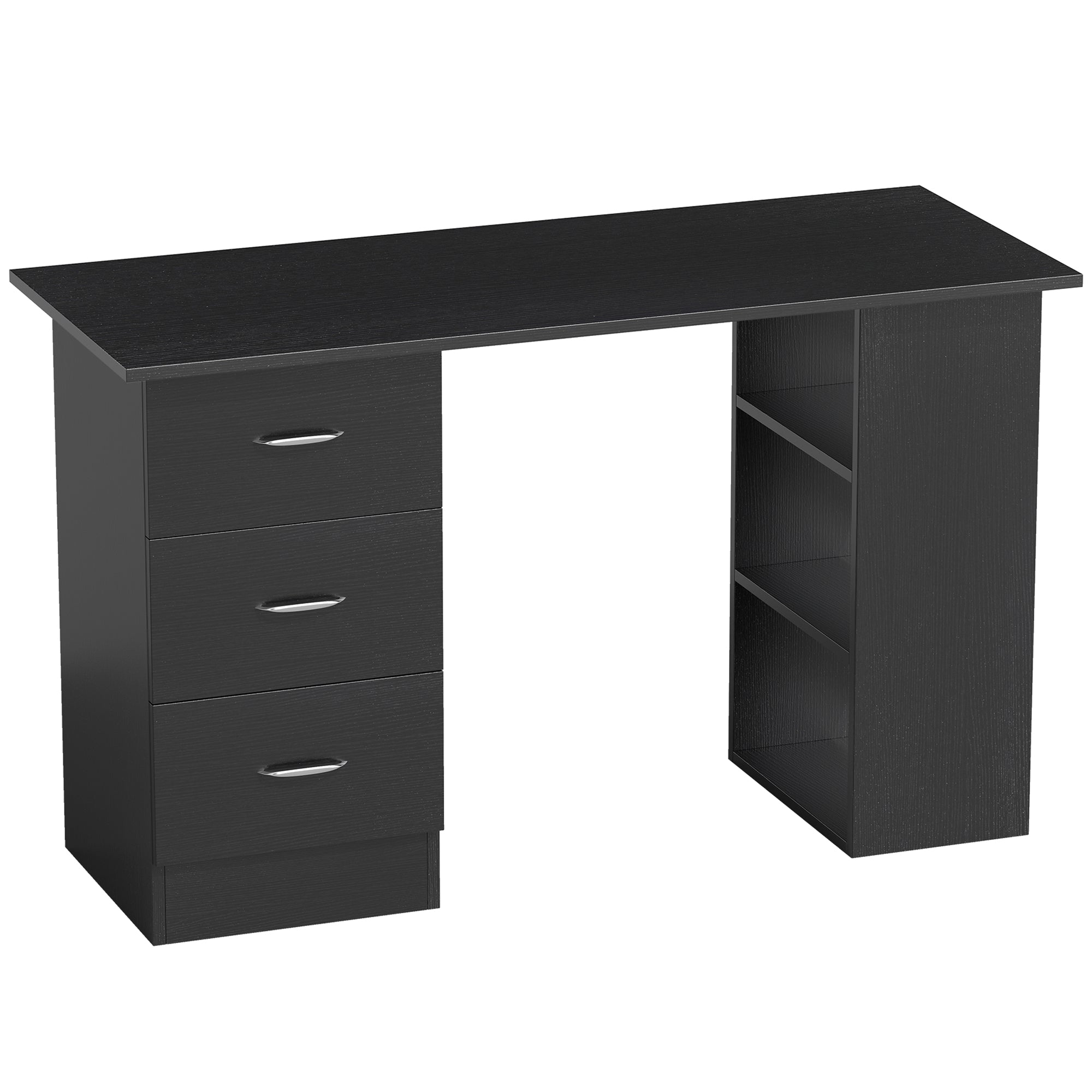 HOMCOM Computer Desk with Drawers, Home Office Desk, Writing Table, PC Workstation with 3 Storage Shelves for Working, Study, 120 x 49 x 72 cm, Black