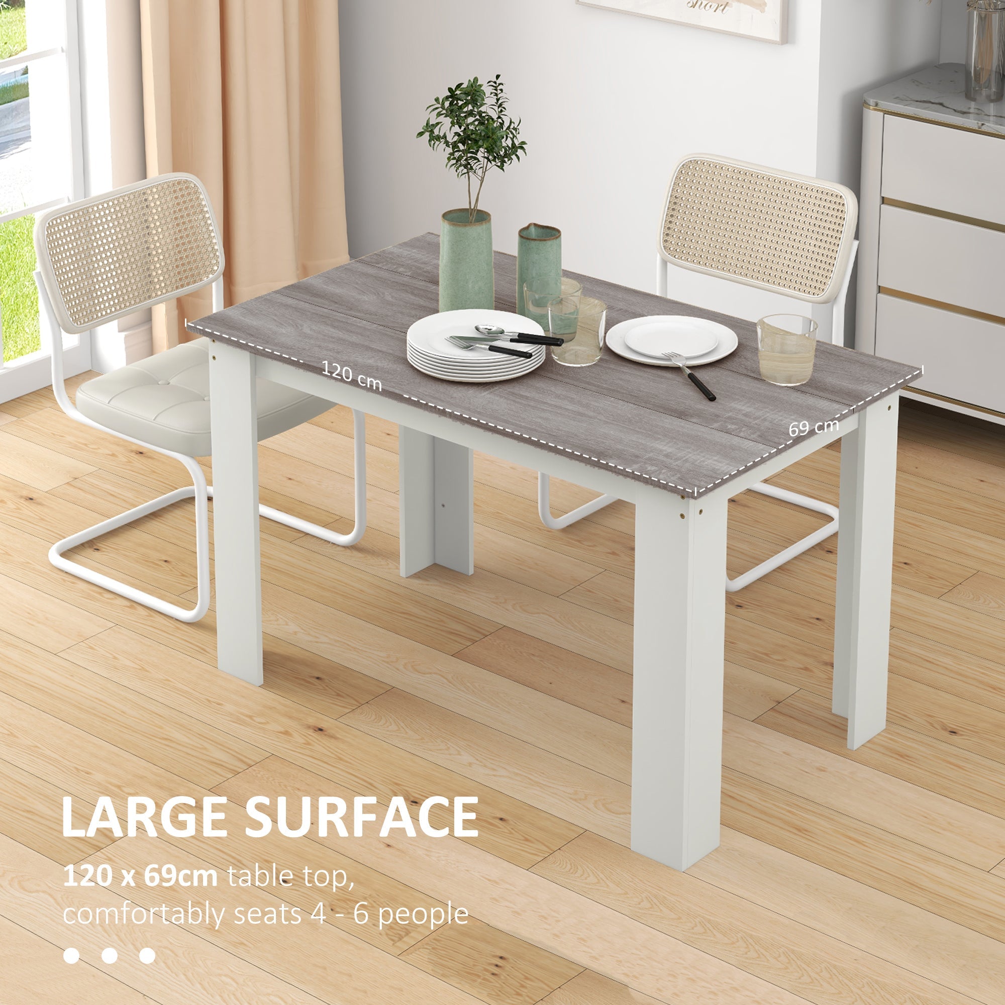 HOMCOM Dining Table for 4-6 People, Kitchen Table with Wood Effect for Dining Room, Grey