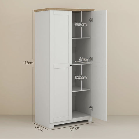 HOMCOM 172cm Kitchen Cupboard, Freestanding Storage Cabinet with Doors and Shelves, Modern 2-Door Kitchen Pantry Cupboard for Dining Room, White