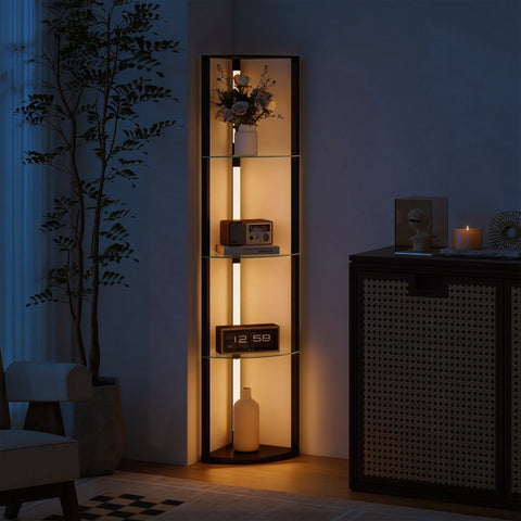 HOMCOM LED Floor Lamp with Shelves, Dimmable Standing Lamp with Foot Switch for Living Room, Bedroom, Black