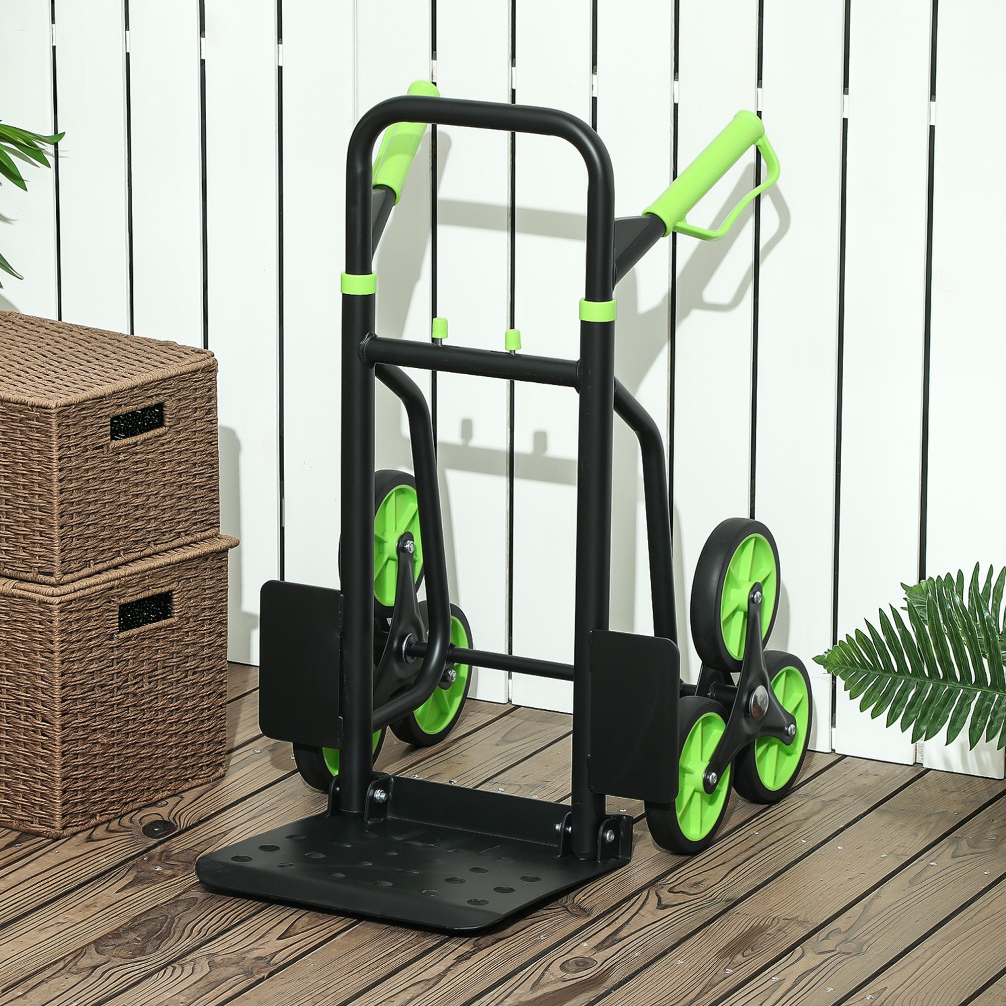 DURHAND Six-Wheel Folding  Sack Barrow Trolley - Black/Green