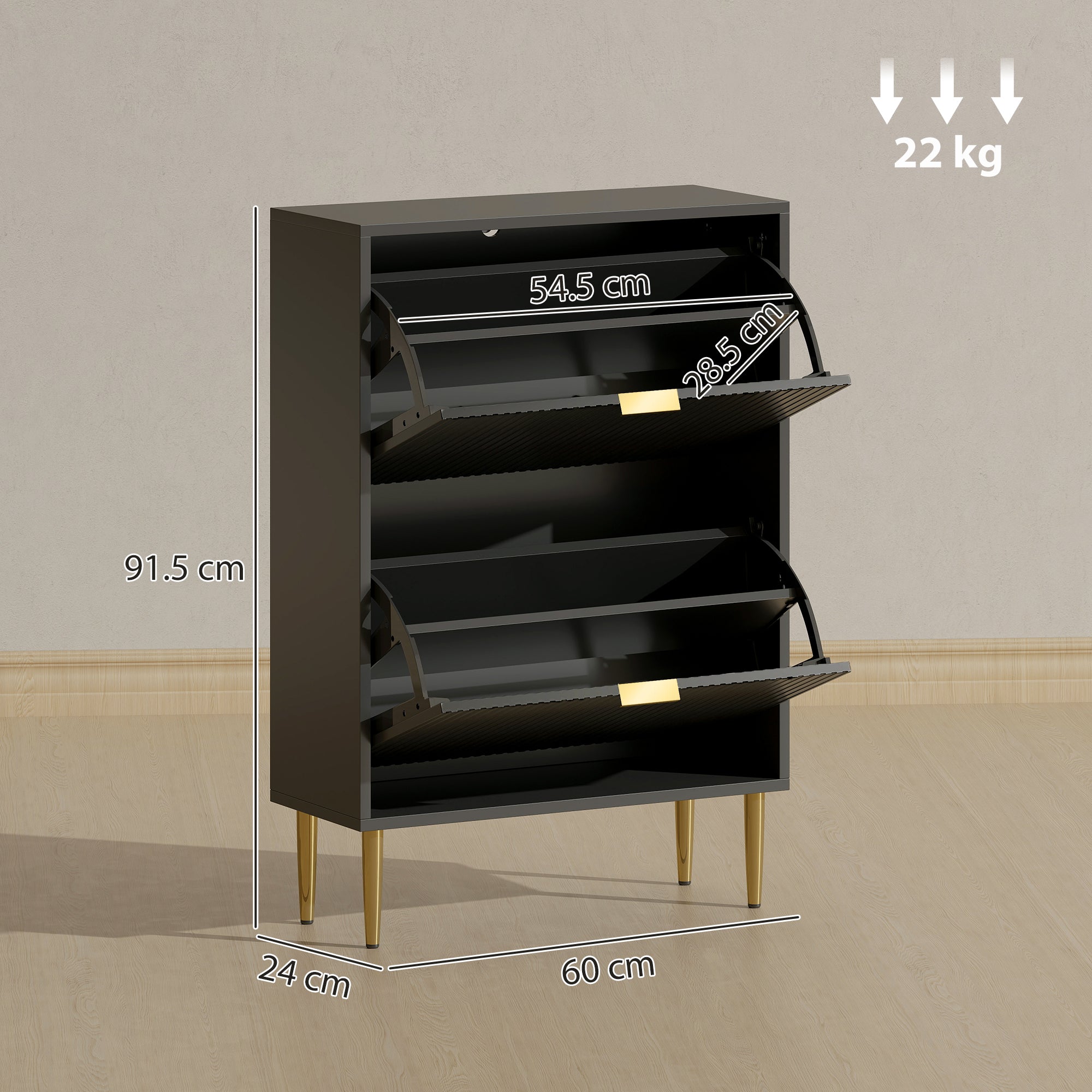 HOMCOM Narrow Shoe Cabinet with 2 Flip Drawers - Black