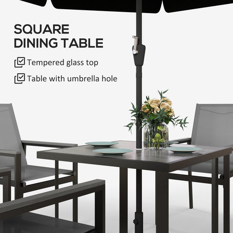 Outsunny Five-Piece Metal Dining Set, with Glass-Top Table - Grey