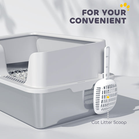 PawHut Stainless Steel Litter Box with Detachable Rim, Scoop, Easy Cleaning, Odour-Resistant, 60 x 40 x 28 cm