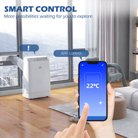 HOMCOM 14000 BTU Mobile Air Conditioner, 35m\'c2\'b2, Smart Home WiFi, with Dehumidifier, Fan, 24H Timer, Window Kit, White