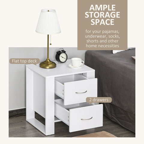 HOMCOM Bedside Table Set of 2 with 2 Drawers, Nightstands with Handles and Elevated Base, Side Tables for Bedroom, Living Room, White