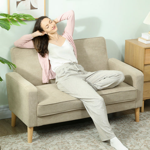 HOMCOM Two-Seater Velvet-Feel Sofa - Beige
