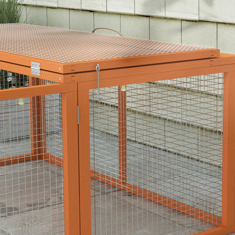 PawHut Wooden Folding Rabbit Hutch, for 2-3 Rabbits - Orange