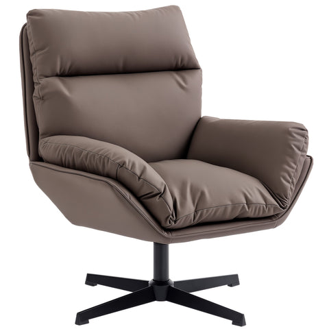 HOMCOM Accent Chair with 360 Swivel Armchair for Living Room with Padded Cushion Dark Brown