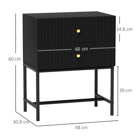 HOMCOM Elegant Two-Drawer Bedside Table - Black