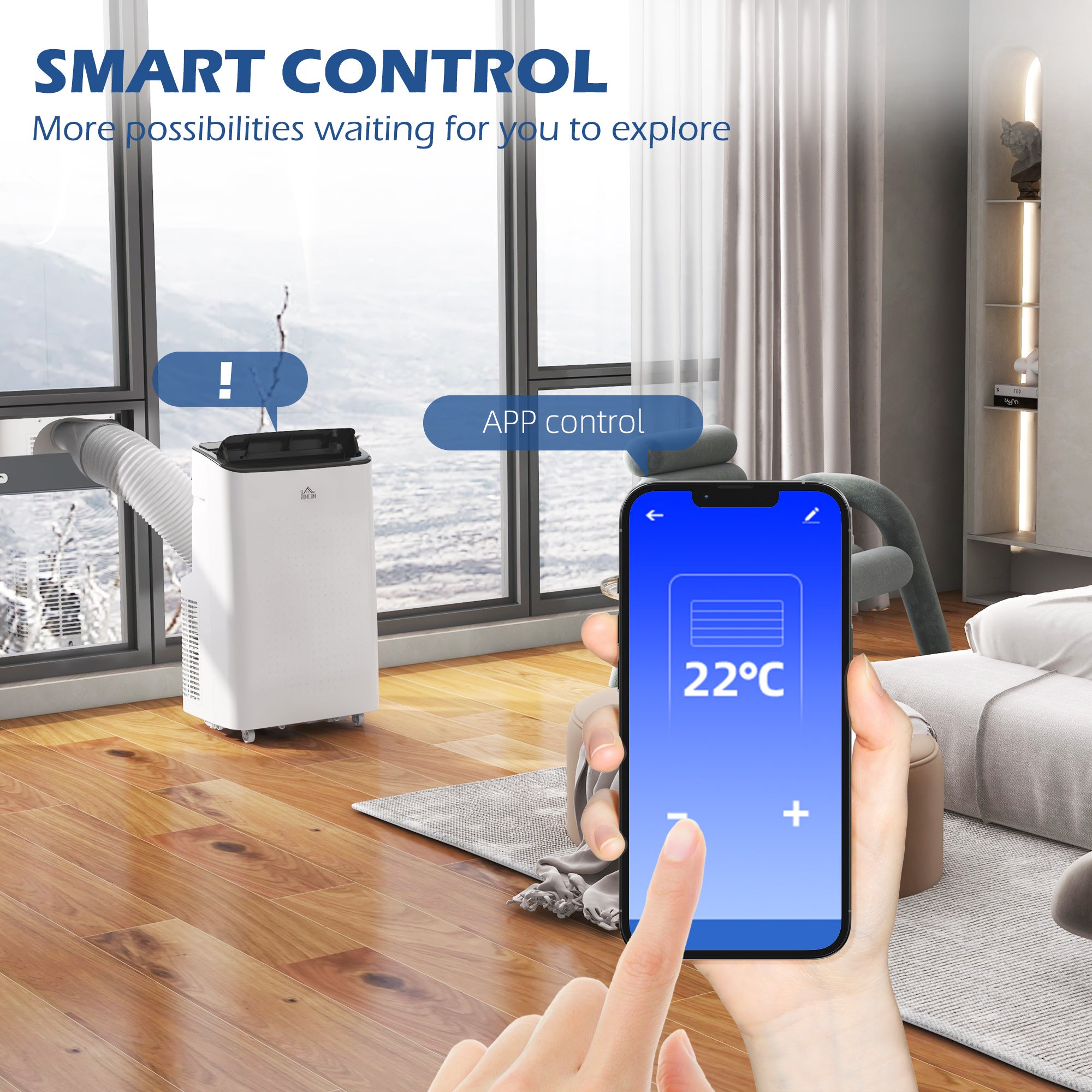 HOMCOM 14000 BTU Mobile Air Conditioner for Room up to 35m\'c2\'b2, Smart Home WiFi Compatible, with Dehumidifier, Fan, 24H Timer