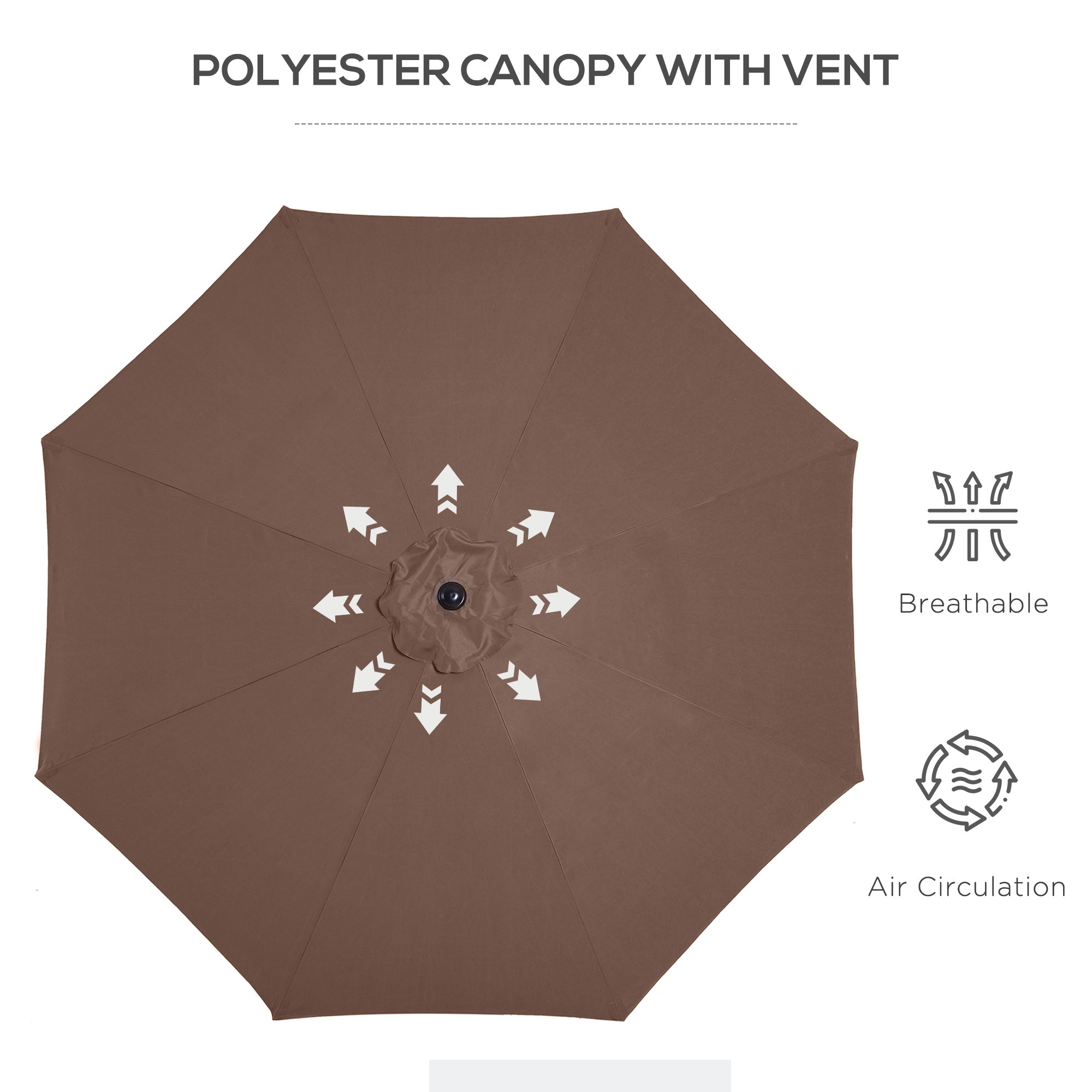 Outsunny 3(m) Tilting Parasol Garden Umbrellas, Outdoor Sun Shade with 8 Ribs, Tilt and Crank Handle for Balcony, Bench, Garden, Coffee