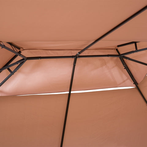 Outsunny 4m x 3(m)Garden Gazebo, Double Roof Outdoor Gazebo Canopy Shelter with Curtains, Solid Steel Frame for Patio, Garden, Brown