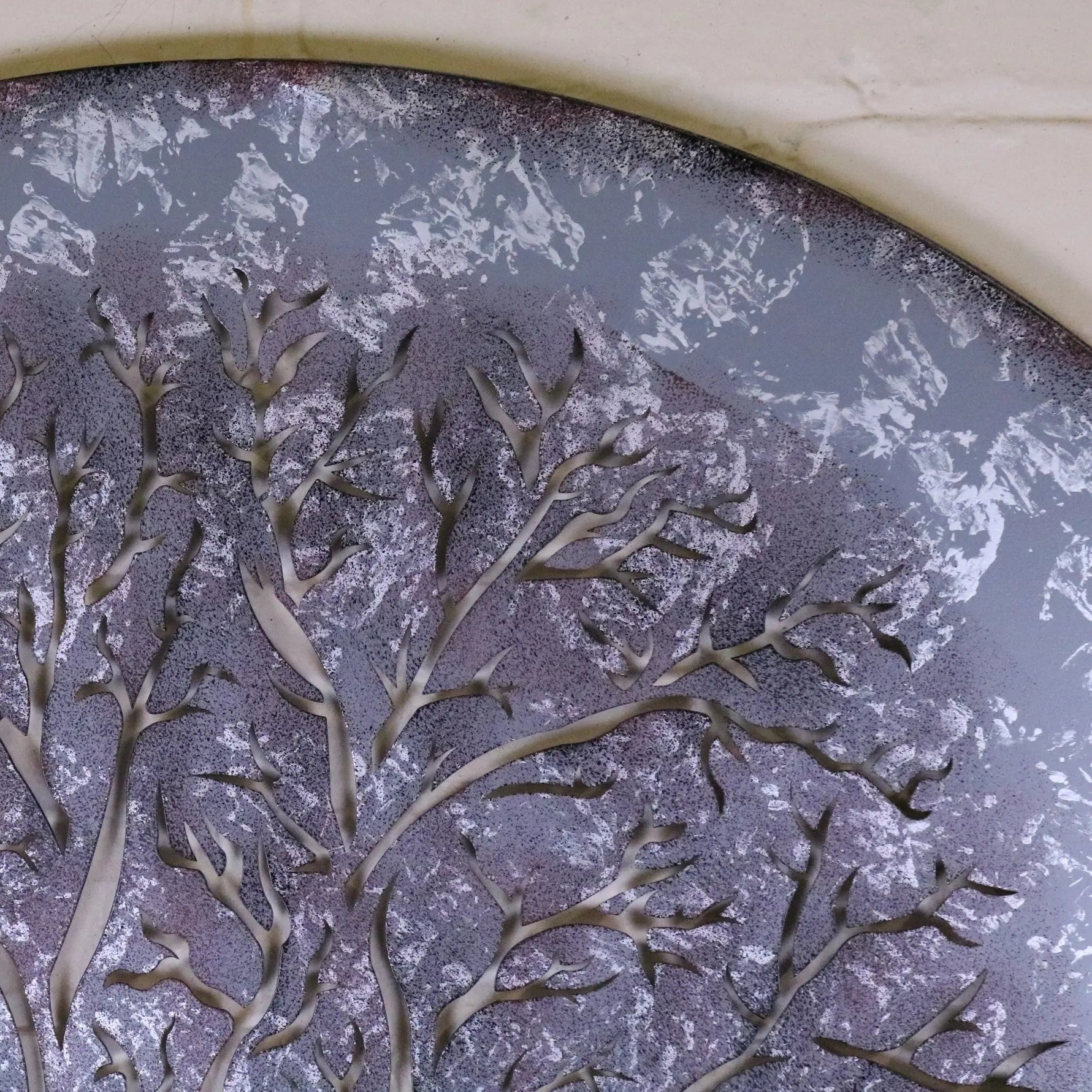 Kailora tree metal garden wall art 100cm with frosted glass and silver cut-out branches perfect as garden wall art