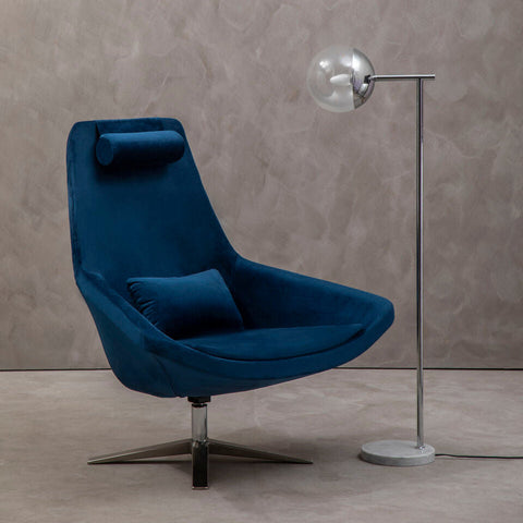 Kalo Navy Velvet Swivel Lounge Chair