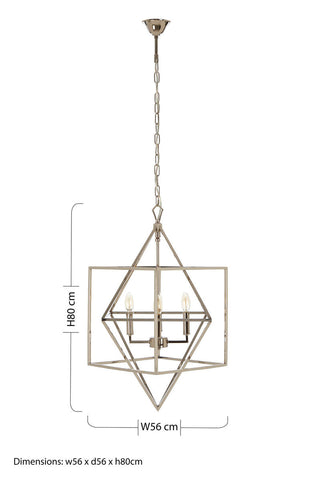 Kamara square design modern geometric square design chandelier with brushed nickel diamond frame and three exposed bulbs