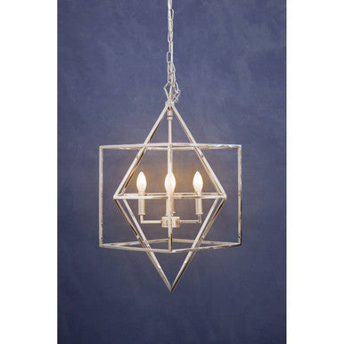 Silver geometric kamara square design chandelier with faceted square design and four exposed bulbs
