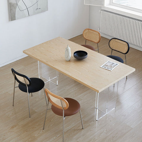 Light wood kamaria dining table with slender metal legs solid wood dining table for modern spaces