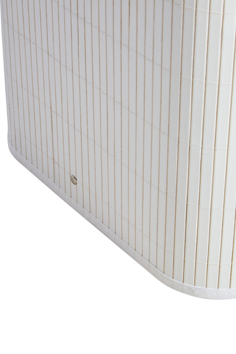 White square kankyo laundry hamper made of pleated fabric with vertical ridges and a rounded bottom edge