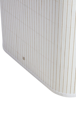 White square kankyo laundry hamper made of pleated fabric with vertical ridges and a rounded bottom edge