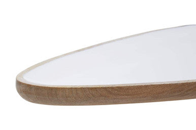 A kara large mango wood serving platter with a sleek oval shape smooth white top and natural wood edge