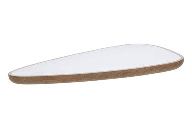 White ceramic tray with natural wood edge on kara large mango wood serving platter for stylish serving