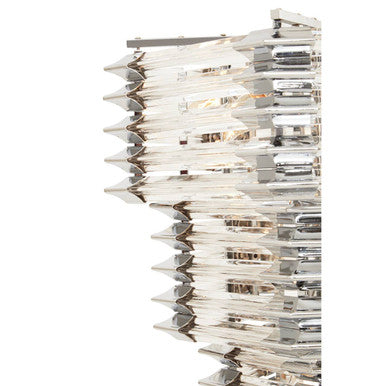Clear faceted crystal chandelier with sleek silver metal frame and chrome finish prism light for stylish rooms