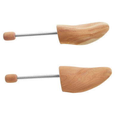 Light brown cedar wood shoe shapers with metal rod and rounded ends for men by kata for shoe shaping